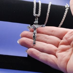 White gold filled Crucifix and chain - 30% off 4+ Bundle